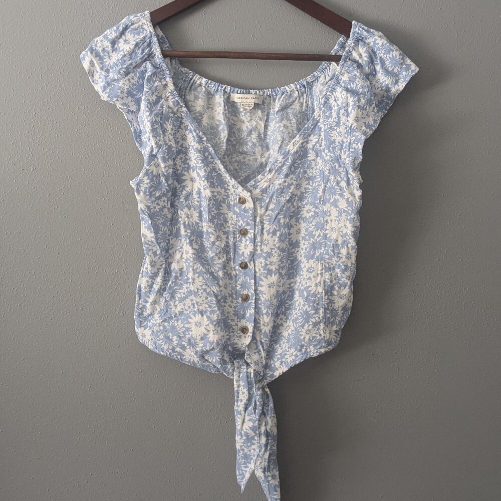 Tie front peasant top